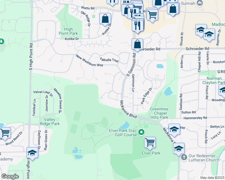 map of restaurants, bars, coffee shops, grocery stores, and more near 1100 Morraine View Drive in Madison