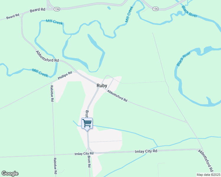 map of restaurants, bars, coffee shops, grocery stores, and more near 6432 Abbottsford Road in Ruby