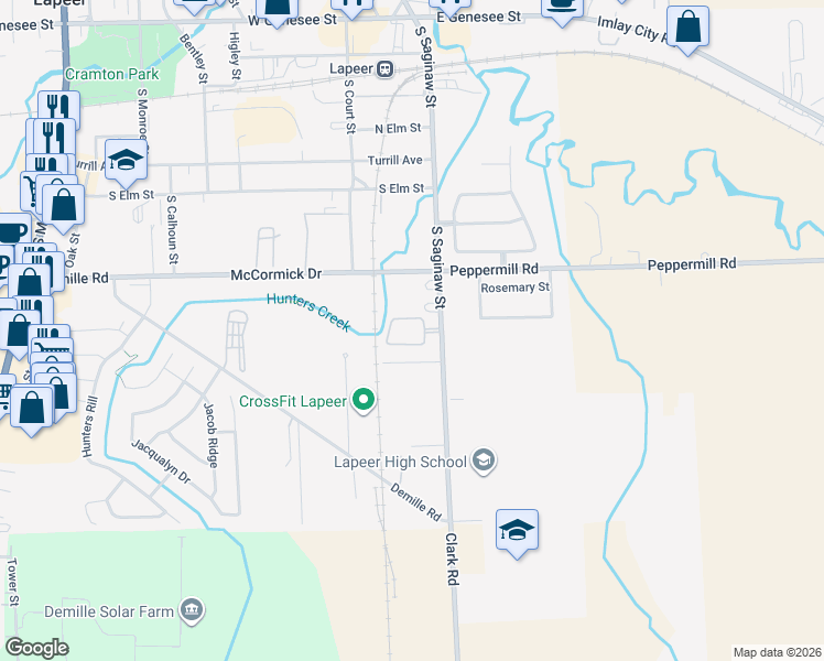 map of restaurants, bars, coffee shops, grocery stores, and more near 772 South Saginaw Street in Lapeer