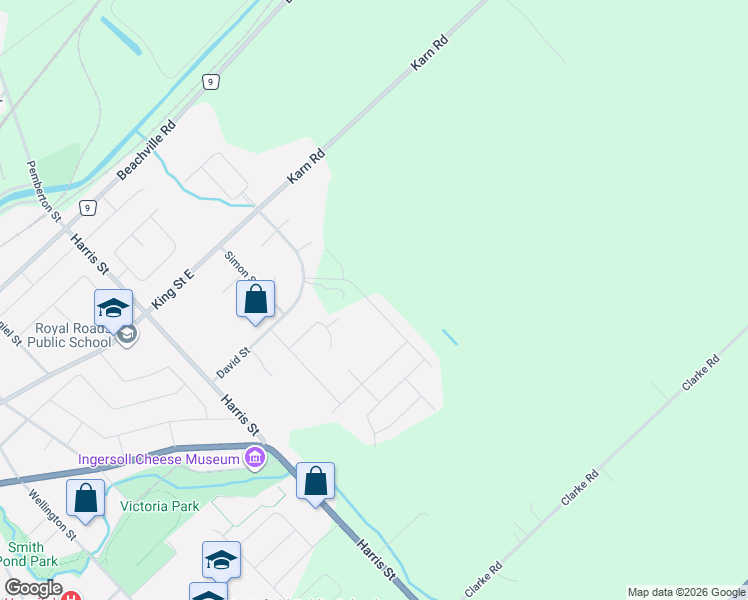 map of restaurants, bars, coffee shops, grocery stores, and more near 90 Walker Road in Ingersoll