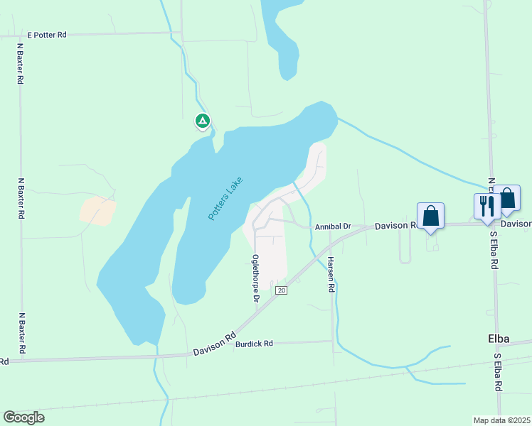 map of restaurants, bars, coffee shops, grocery stores, and more near 271 Oglethorpe Drive in Lapeer