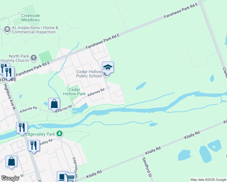 map of restaurants, bars, coffee shops, grocery stores, and more near 765 Killarney Road in London