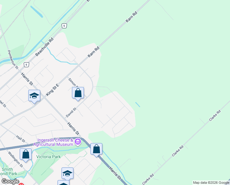 map of restaurants, bars, coffee shops, grocery stores, and more near 90 Walker Road in Ingersoll