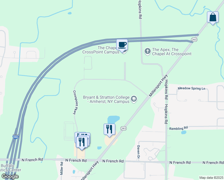 map of restaurants, bars, coffee shops, grocery stores, and more near 400 Crosspoint Parkway in Getzville