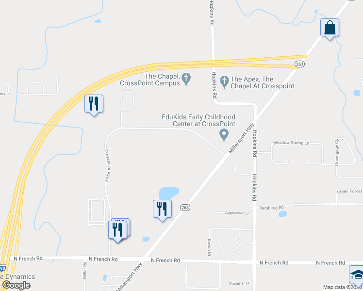 map of restaurants, bars, coffee shops, grocery stores, and more near 475 Crosspoint Parkway in Getzville