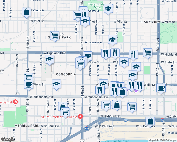 map of restaurants, bars, coffee shops, grocery stores, and more near 917 North 26th Street in Milwaukee