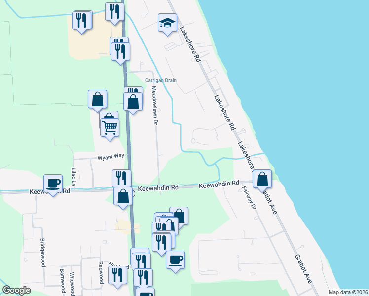 map of restaurants, bars, coffee shops, grocery stores, and more near 2872 Bardamar Drive in Fort Gratiot Township