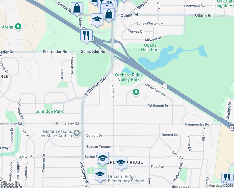 map of restaurants, bars, coffee shops, grocery stores, and more near 1102 Gilbert Road in Madison