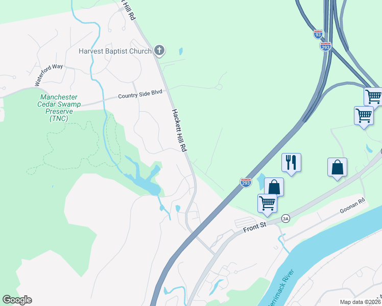 map of restaurants, bars, coffee shops, grocery stores, and more near 11 Poore Road in Hooksett