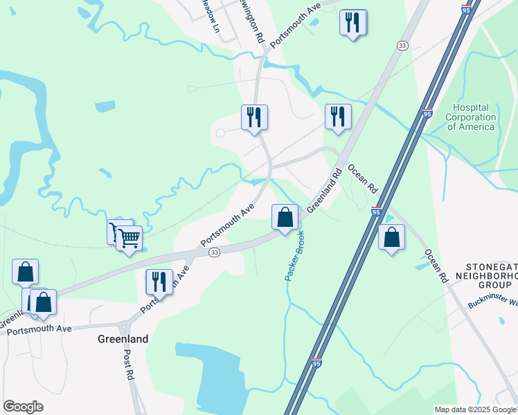 map of restaurants, bars, coffee shops, grocery stores, and more near 309 Portsmouth Avenue in Greenland