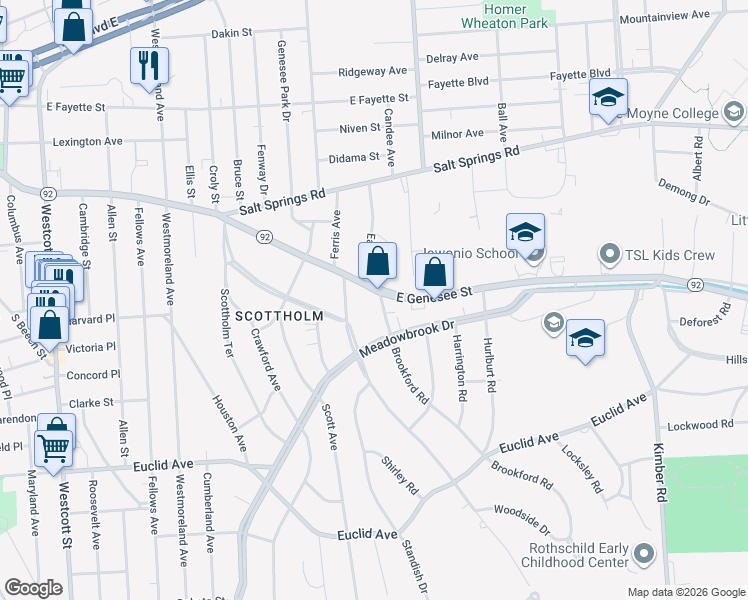 map of restaurants, bars, coffee shops, grocery stores, and more near in Syracuse
