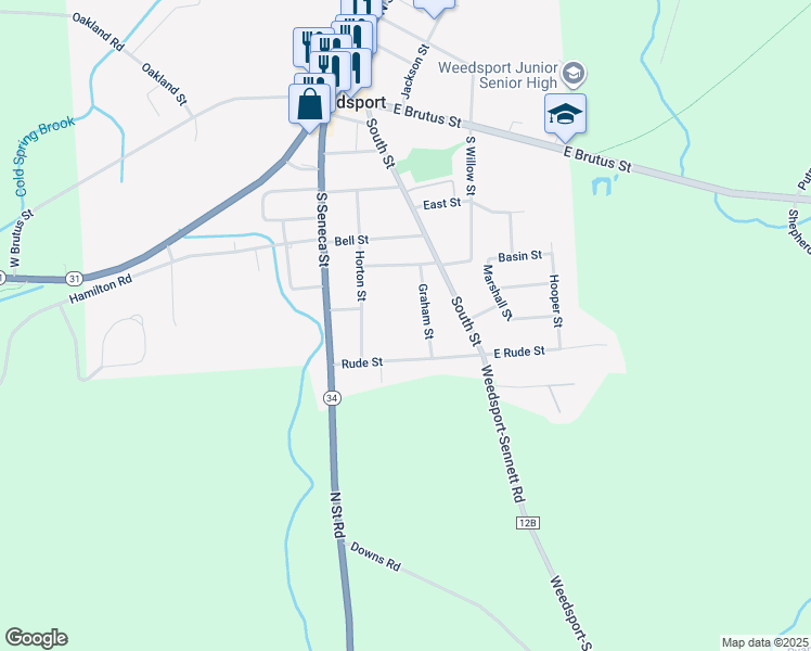 map of restaurants, bars, coffee shops, grocery stores, and more near 8777 Graham Street in Weedsport