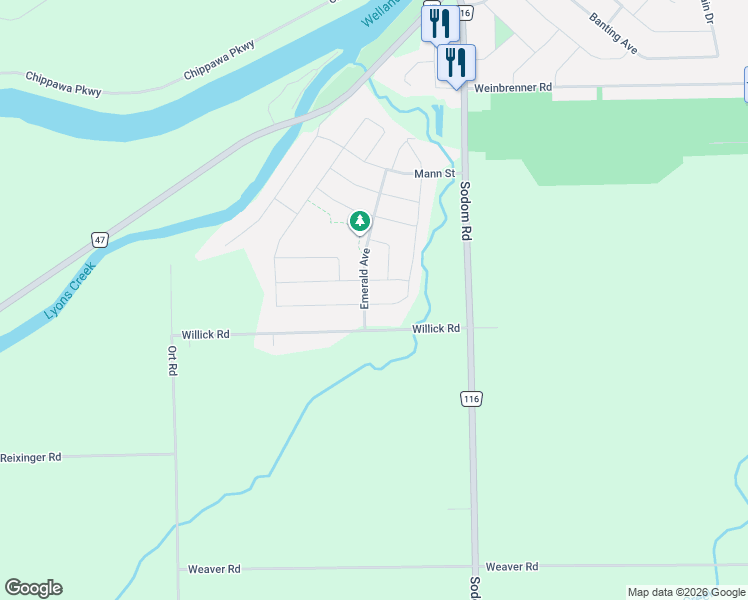 map of restaurants, bars, coffee shops, grocery stores, and more near 4323 Eclipse Way in Niagara Falls