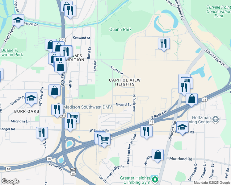 map of restaurants, bars, coffee shops, grocery stores, and more near 2069 Sundstrom Street in Madison