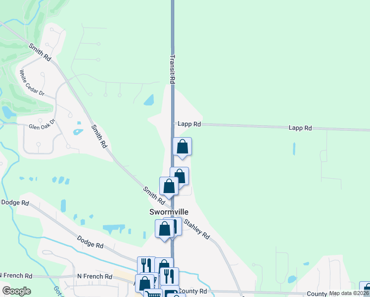 map of restaurants, bars, coffee shops, grocery stores, and more near 7107 Transit Road in East Amherst