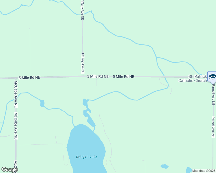 map of restaurants, bars, coffee shops, grocery stores, and more near 9800 5 Mile Rd NE in Ada