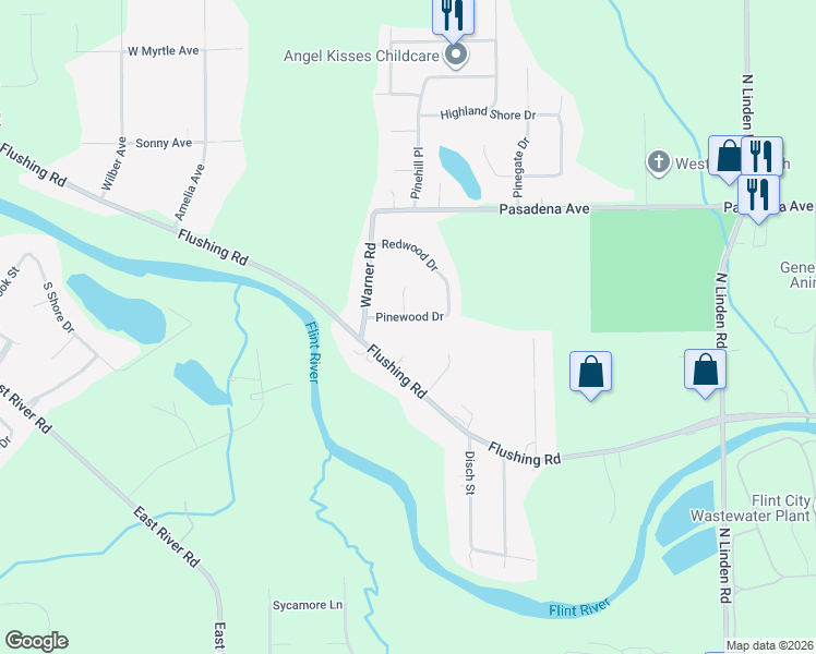 map of restaurants, bars, coffee shops, grocery stores, and more near 5329 Pinewood Drive in Flushing