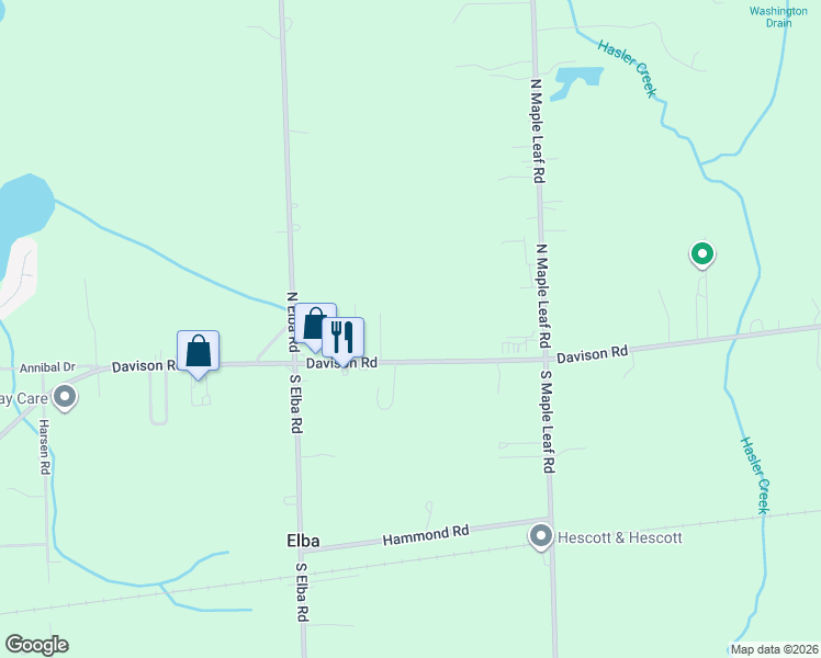 map of restaurants, bars, coffee shops, grocery stores, and more near 5366 Davison Road in Lapeer