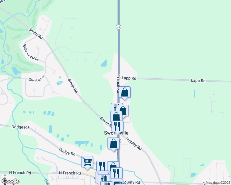 map of restaurants, bars, coffee shops, grocery stores, and more near 10030 Transit Road in East Amherst