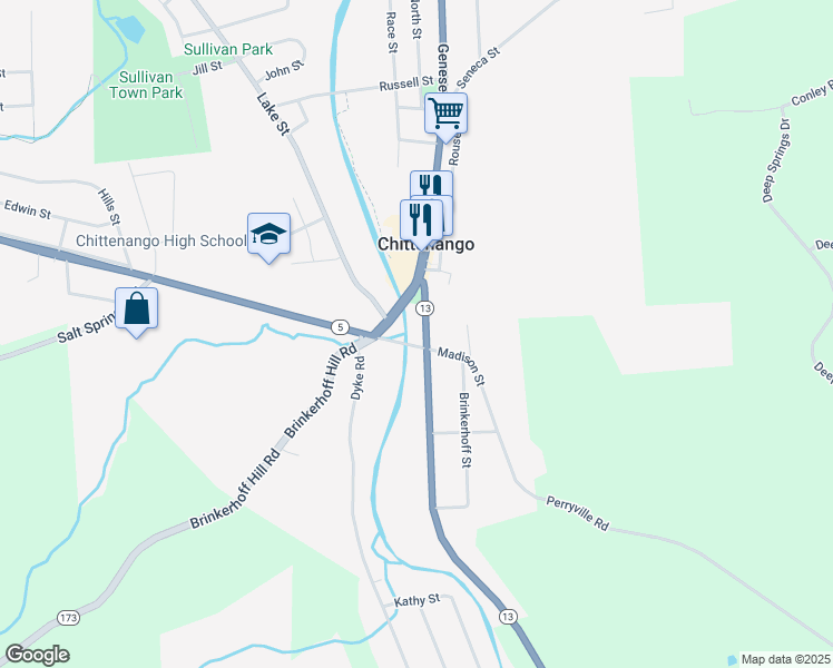 map of restaurants, bars, coffee shops, grocery stores, and more near 115 Madison St in Chittenango