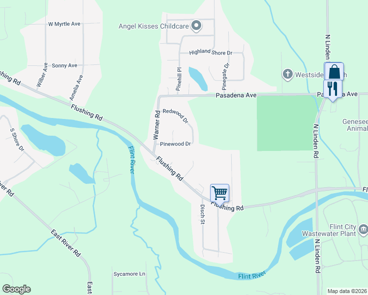 map of restaurants, bars, coffee shops, grocery stores, and more near 5329 Pinewood Drive in Flushing