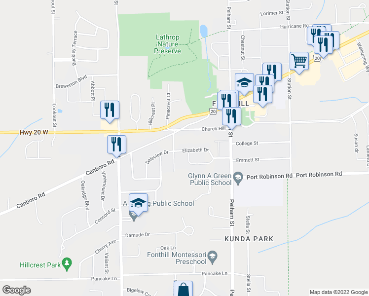 map of restaurants, bars, coffee shops, grocery stores, and more near 21 Elizabeth Drive in Pelham