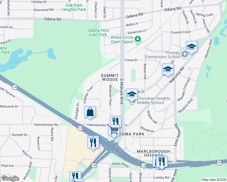 map of restaurants, bars, coffee shops, grocery stores, and more near 1001 Mohican Pass in Madison