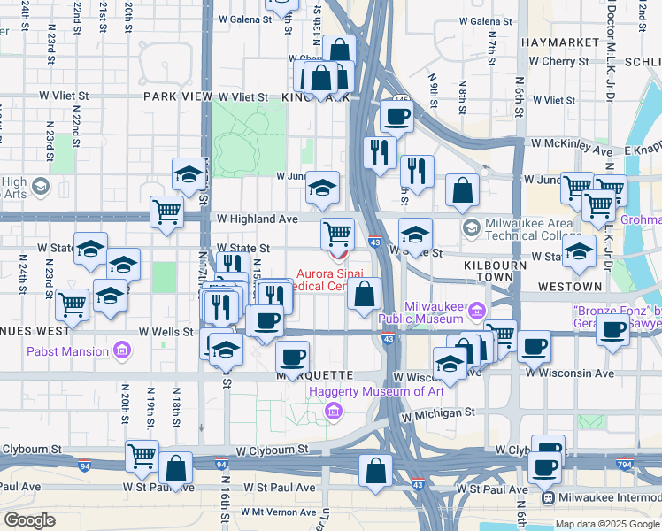 map of restaurants, bars, coffee shops, grocery stores, and more near 945 North 12th Street in Milwaukee