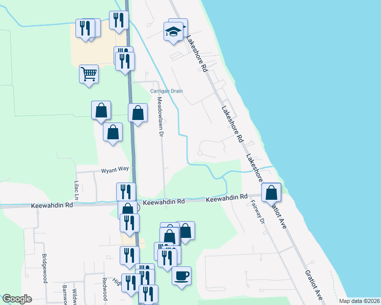 map of restaurants, bars, coffee shops, grocery stores, and more near 2872 Bardamar Drive in Fort Gratiot Township