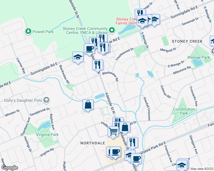 map of restaurants, bars, coffee shops, grocery stores, and more near in London