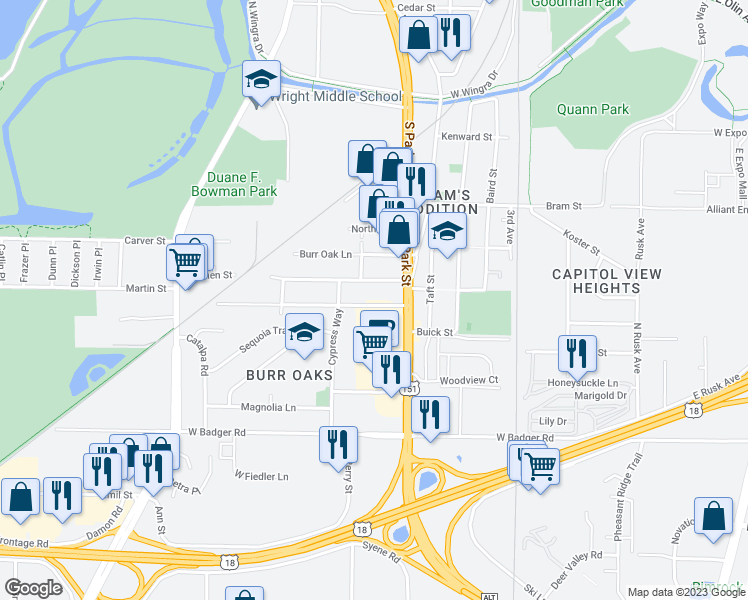 map of restaurants, bars, coffee shops, grocery stores, and more near 824 Ridgewood Way in Madison