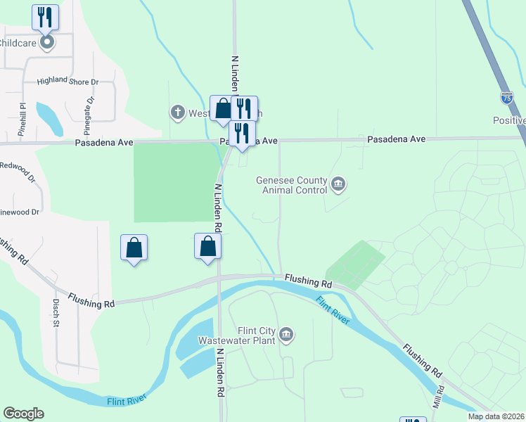 map of restaurants, bars, coffee shops, grocery stores, and more near 2403 Howald Avenue in Flint