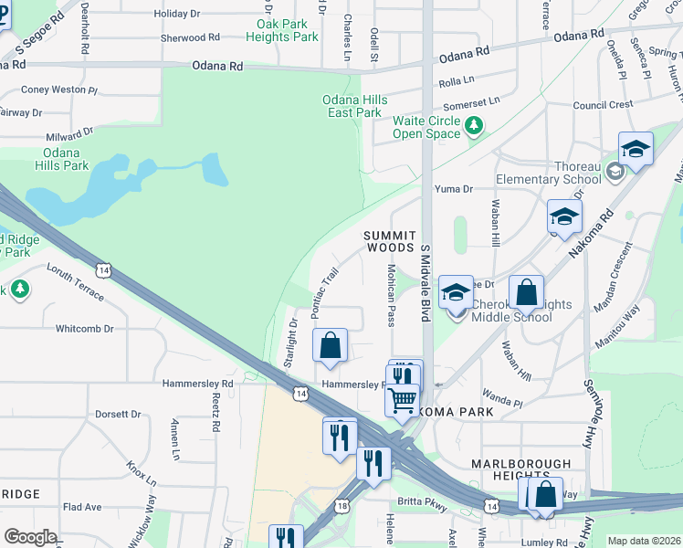 map of restaurants, bars, coffee shops, grocery stores, and more near 941 Pontiac Trail in Madison