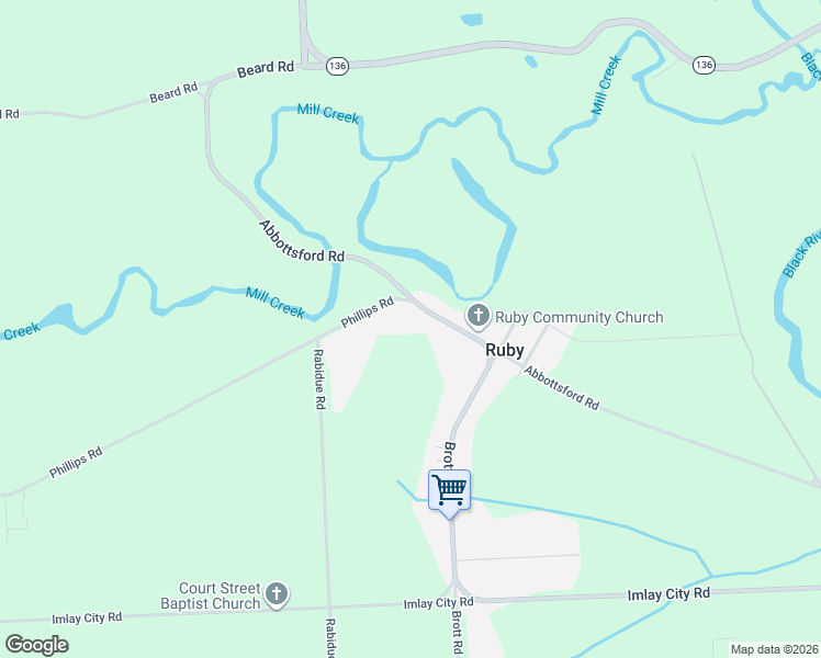 map of restaurants, bars, coffee shops, grocery stores, and more near 6881 Abbottsford Road in Ruby