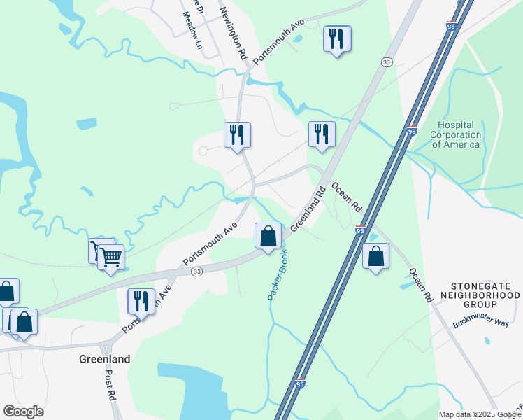 map of restaurants, bars, coffee shops, grocery stores, and more near 287 Portsmouth Avenue in Greenland