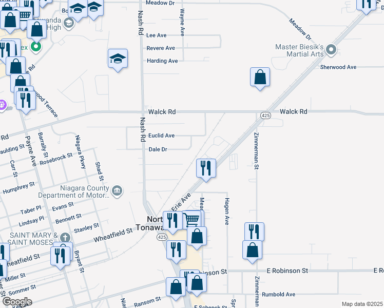 map of restaurants, bars, coffee shops, grocery stores, and more near 101 Dale Drive in North Tonawanda