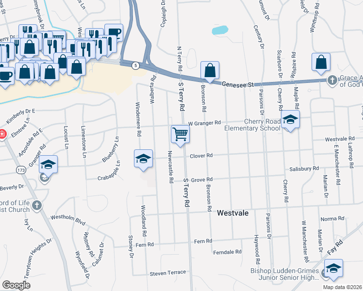map of restaurants, bars, coffee shops, grocery stores, and more near 218 South Terry Road in Syracuse