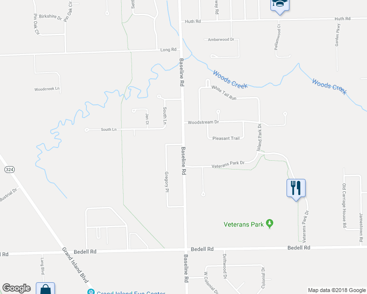 map of restaurants, bars, coffee shops, grocery stores, and more near 2974 Baseline Road in Grand Island