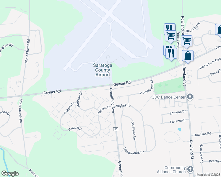 map of restaurants, bars, coffee shops, grocery stores, and more near 341 Greenfield Avenue in Ballston Spa