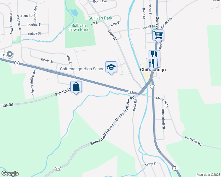 map of restaurants, bars, coffee shops, grocery stores, and more near 139 Genesee Street in Chittenango