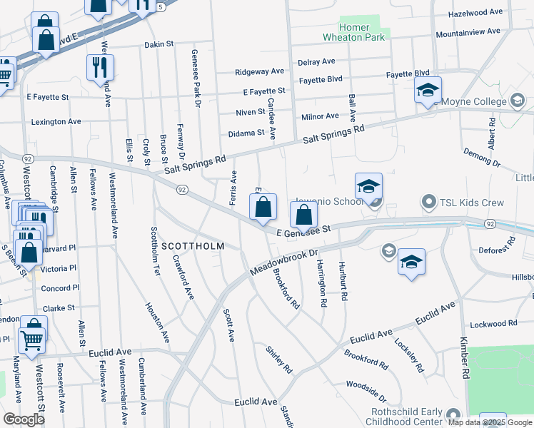 map of restaurants, bars, coffee shops, grocery stores, and more near in Syracuse