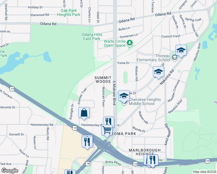 map of restaurants, bars, coffee shops, grocery stores, and more near 1001 Mohican Pass in Madison