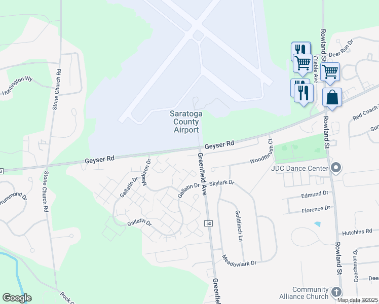 map of restaurants, bars, coffee shops, grocery stores, and more near 7 Linden Lane in Ballston Spa