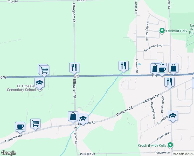 map of restaurants, bars, coffee shops, grocery stores, and more near 268 Highway 20 West in Pelham