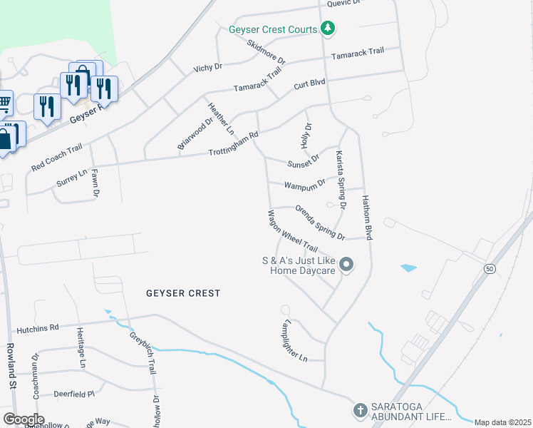 map of restaurants, bars, coffee shops, grocery stores, and more near 31 Wagon Wheel Trail in Saratoga Springs