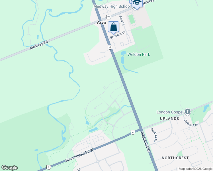 map of restaurants, bars, coffee shops, grocery stores, and more near 2558 McWade Place in London