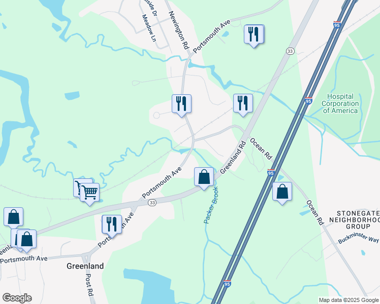 map of restaurants, bars, coffee shops, grocery stores, and more near 287 Portsmouth Avenue in Greenland