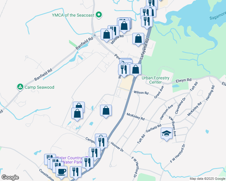 map of restaurants, bars, coffee shops, grocery stores, and more near West Road Portsmouth in Portsmouth