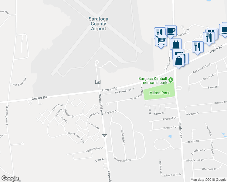 map of restaurants, bars, coffee shops, grocery stores, and more near 52 Knollwood Hollow in Ballston Spa
