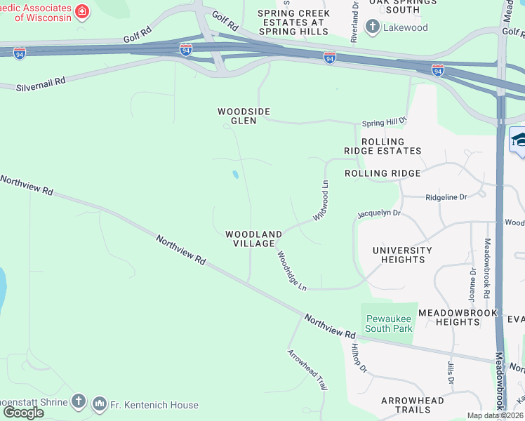 map of restaurants, bars, coffee shops, grocery stores, and more near W277N1020 Woodside Drive in Waukesha